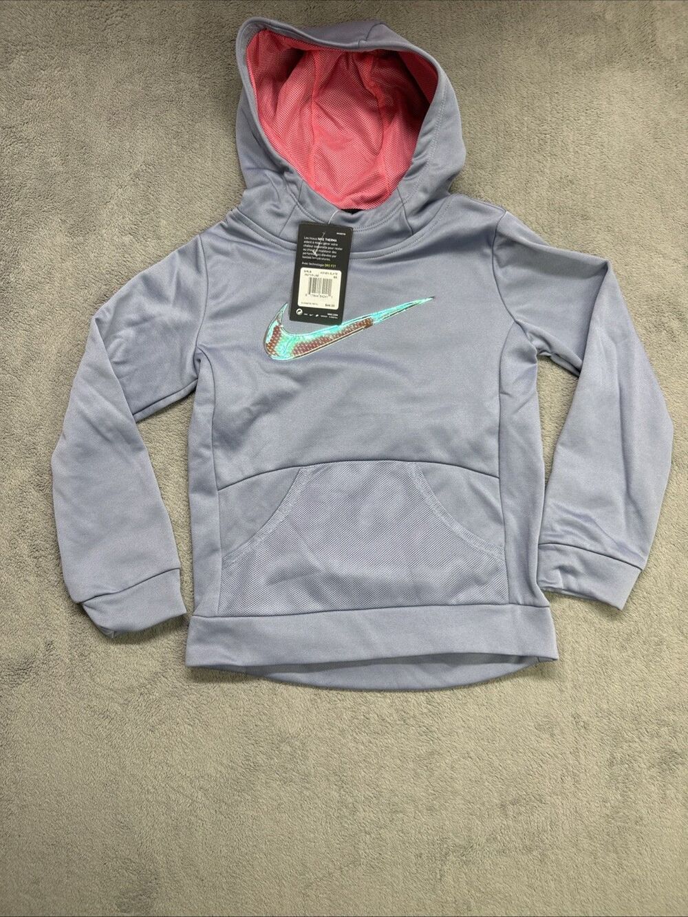 Nike Therma Girls Purple/Gray Swoosh Hoodie Sweatshirt Jacket Dri-fit Size6x